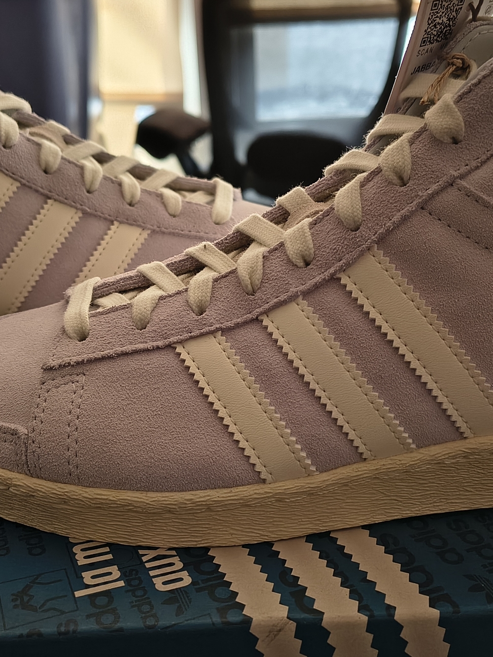 adidas  High-Top Suede Sneakers in Lavender and Cream